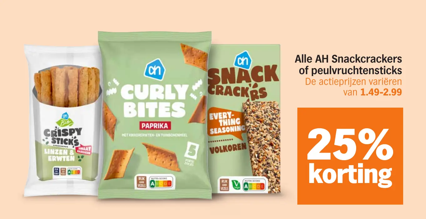 Alle AH Snackcrackers of peulvruchtensticks