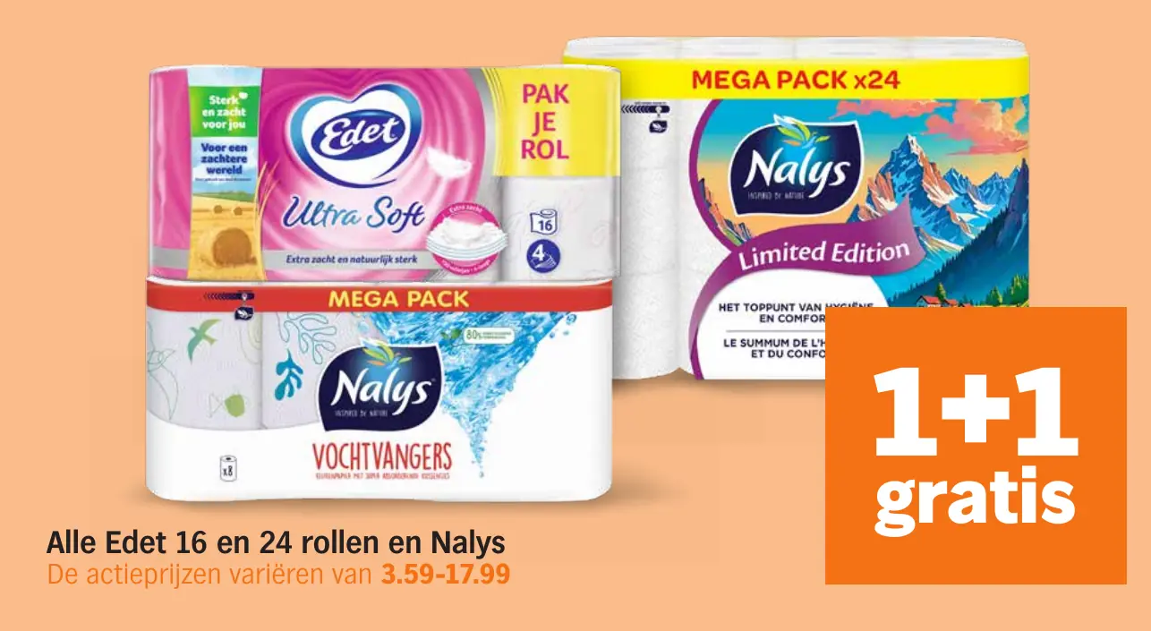 Alle Edet 16 en 24 rollen en Nalys — 1+1 gratis