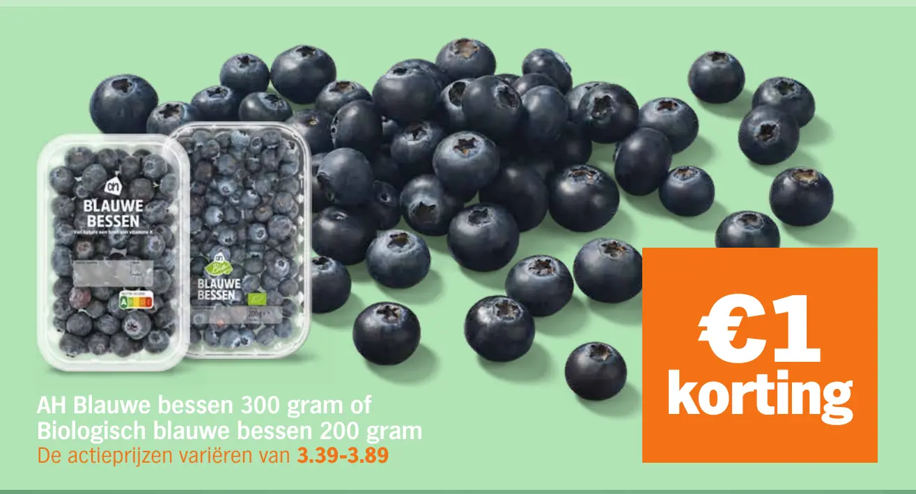 AH Blauwe bessen 300 gram of Biologisch blauwe bessen 200 gram