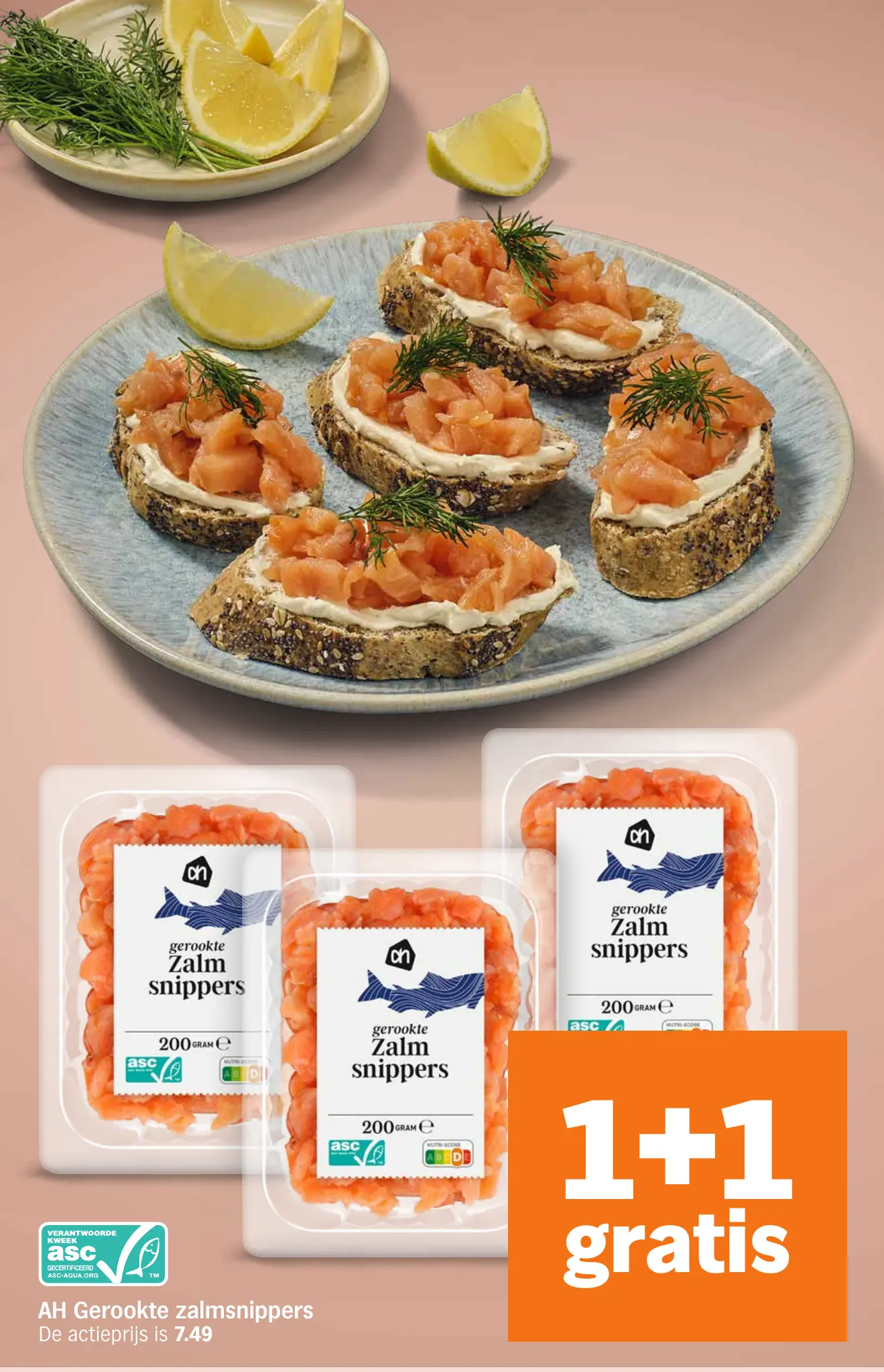 AH Gerookte zalmsnippers — 1+1 gratis