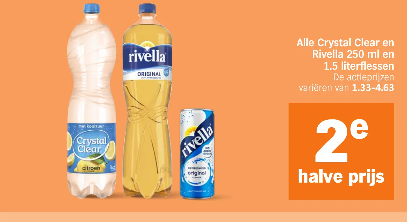 Alle Crystal Clear en Rivella 250 ml en 1.5 literflessen