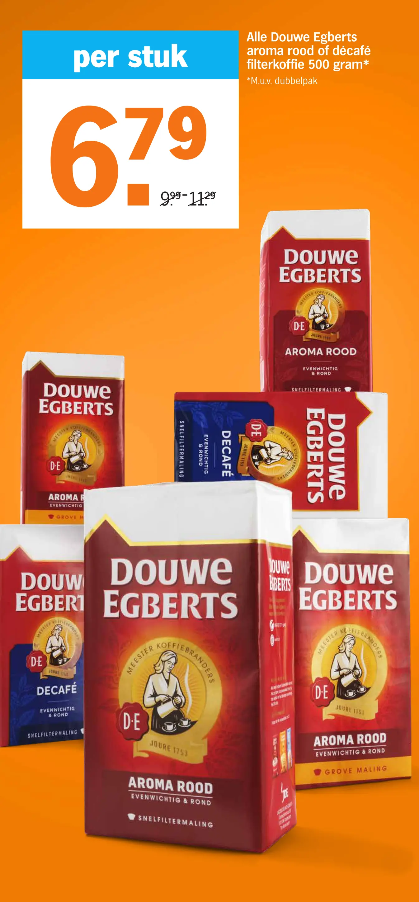 Alle Douwe Egberts aroma rood of décafé filterkoffie 500 gram
