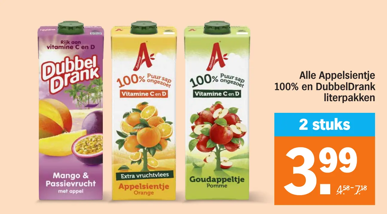 Alle Appelsientje 100% en DubbelDrank literpakken