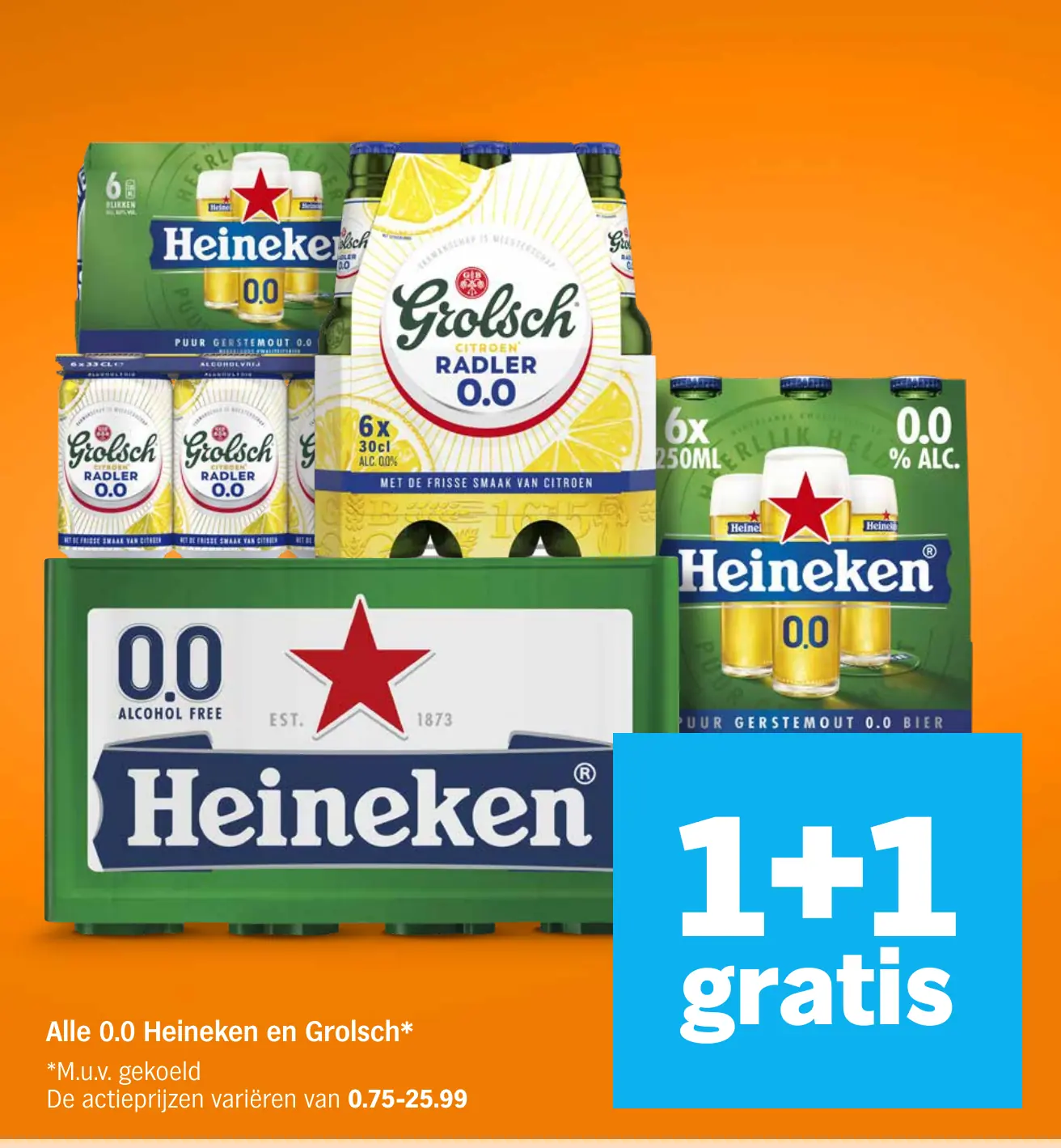 Alle 0.0 Heineken en Grolsch — 1+1 gratis