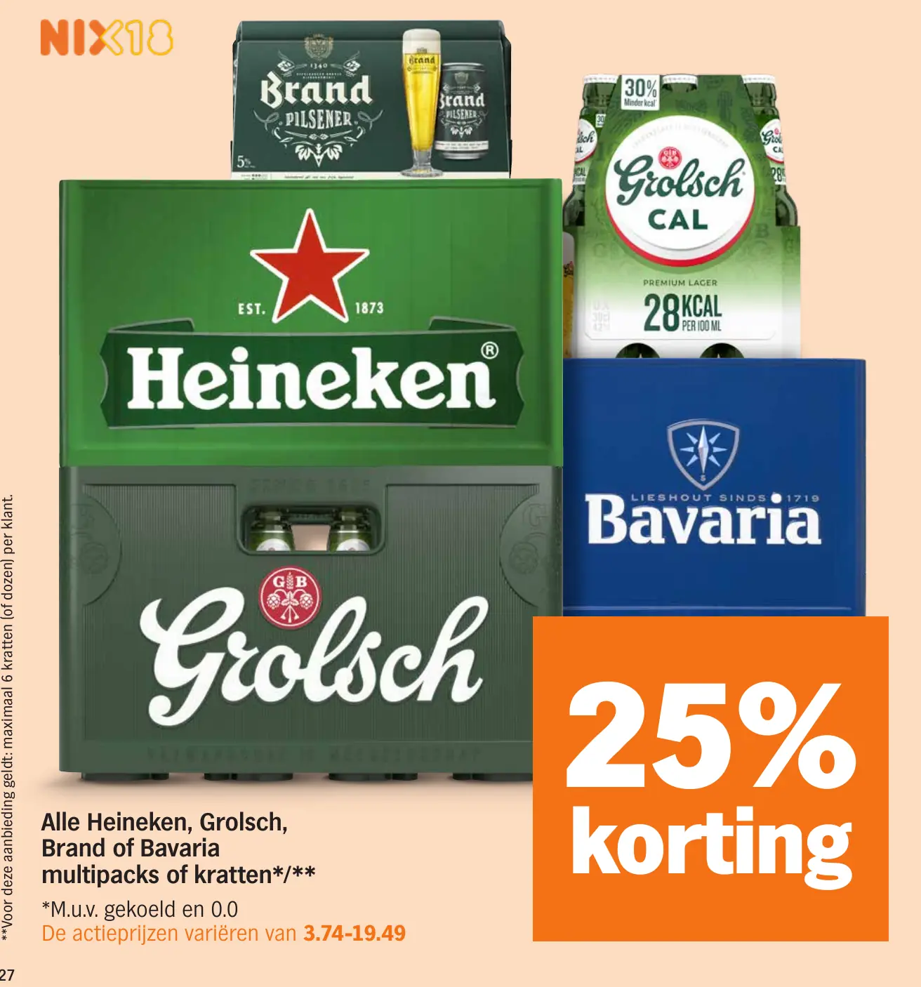 Alle Heineken, Grolsch, Brand of Bavaria multipacks of kratten