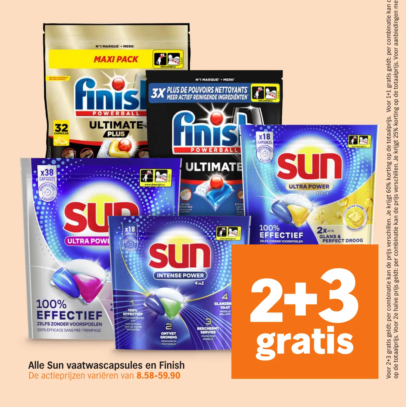 Alle Sun vaatwascapsules en Finish — 2+3 gratis