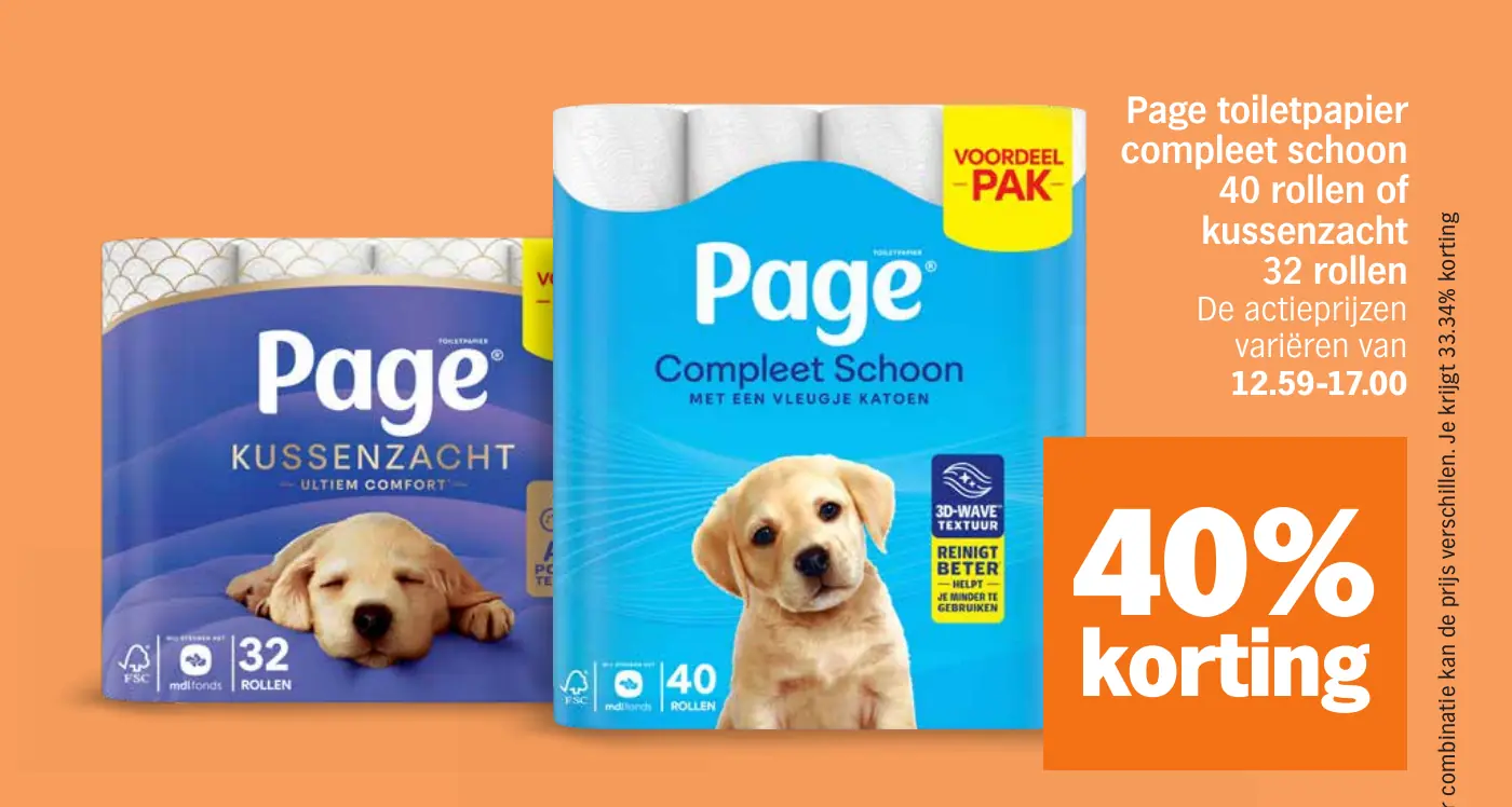 Page toiletpapier compleet schoon 40 rollen of kussenzacht 32 rollen
