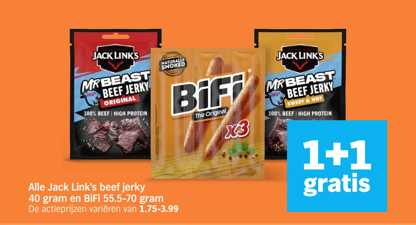 Alle Jack Link's 40 gram en BiFi 55.5-70 gram
