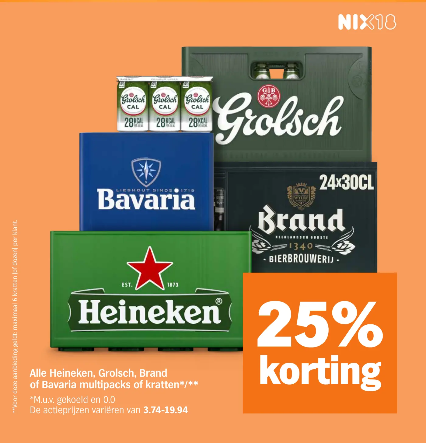 Alle Heineken, Grolsch, Brand of Bavaria multipacks of kratten