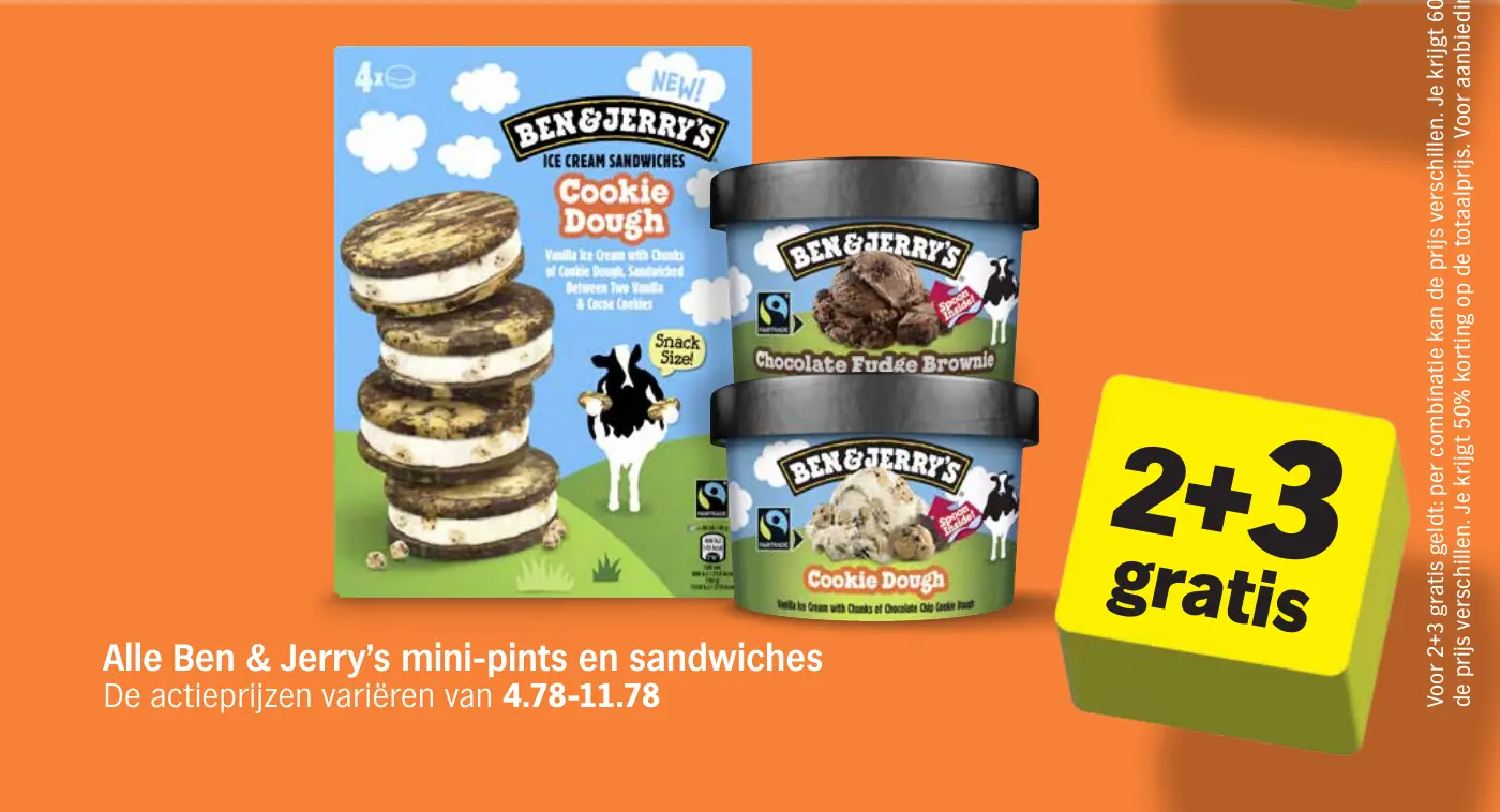 Alle Ben & Jerry's mini-pints en sandwiches — 2+3 gratis