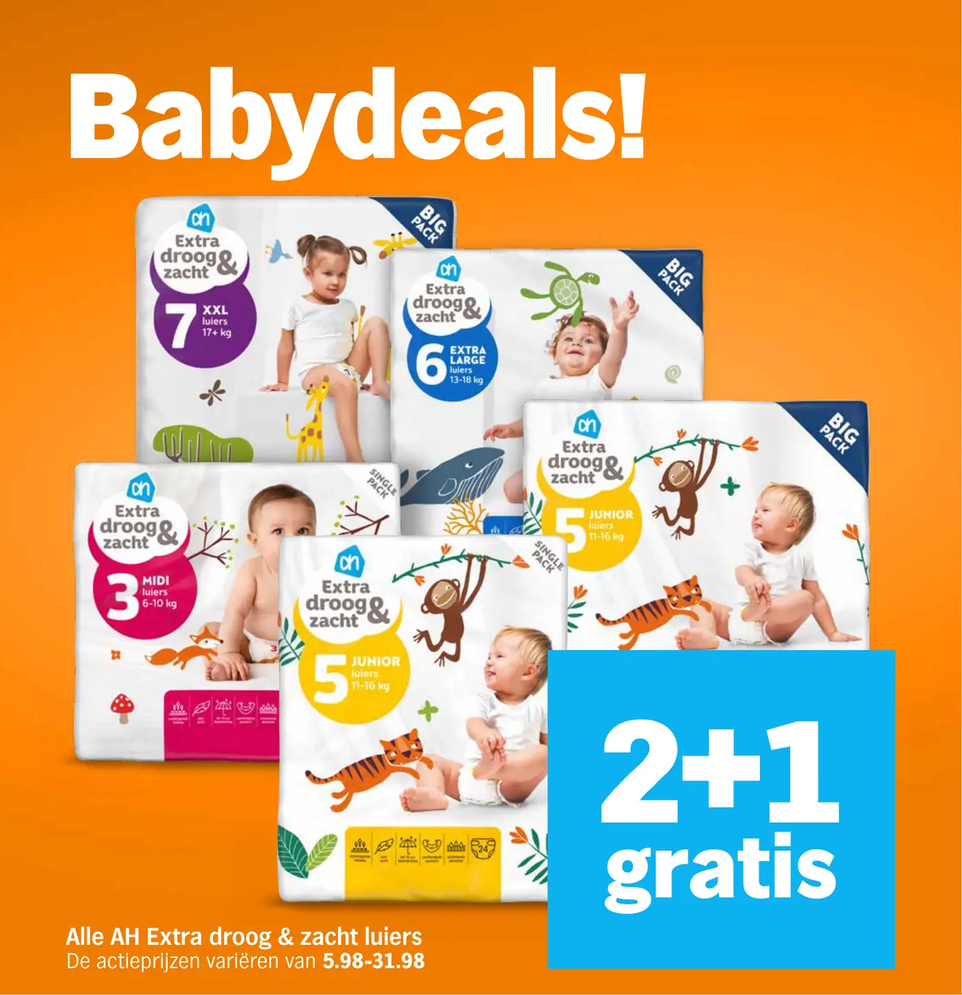 Alle AH Extra droog & zacht luiers