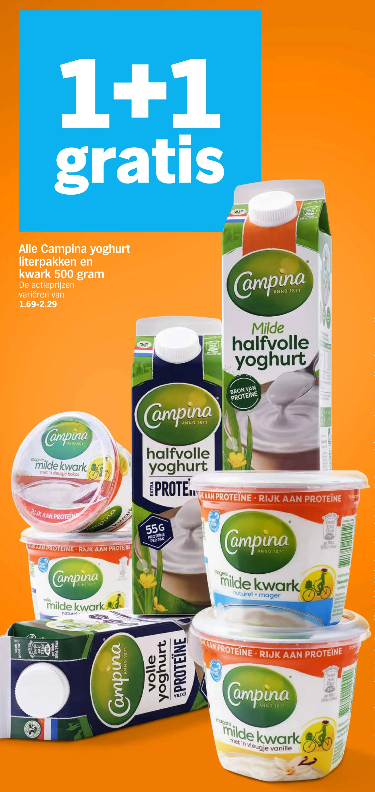 Alle Campina yoghurt literpakken en kwark 500 gram