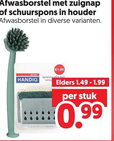 Afwasborstel Met Zuignap of Schuurspons In Houder