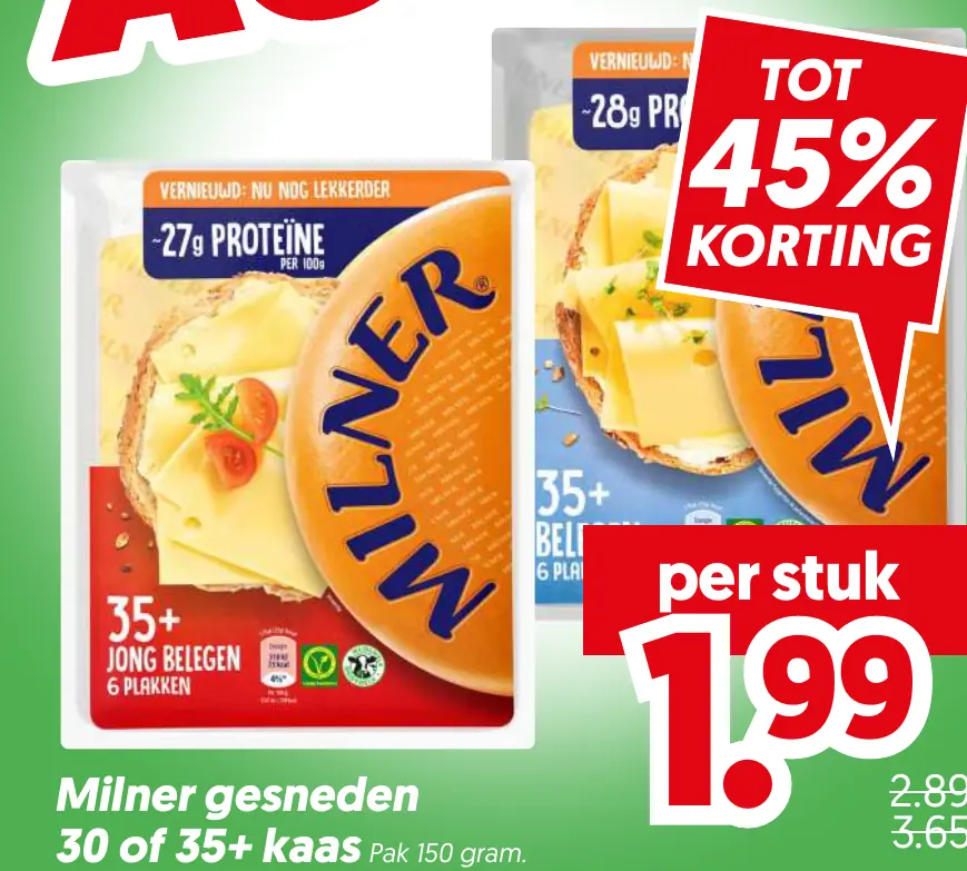 Milner gesneden 30 of 35 kaas
