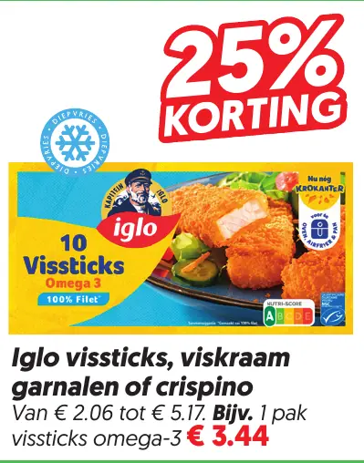 Iglo vissticks viskraam garnalen of crispino