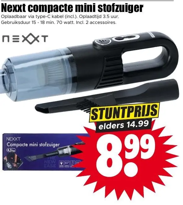 Nexxt compacte mini stofzuiger
