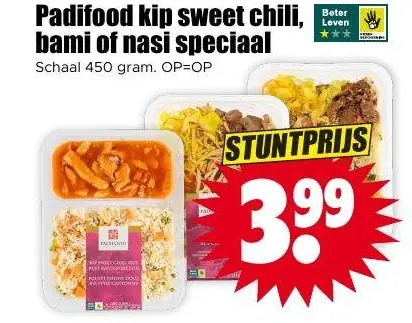 Padifood kip sweet chili, bami of nasi speciaal