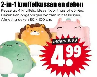 2-in-1 knuffelkussen en deken