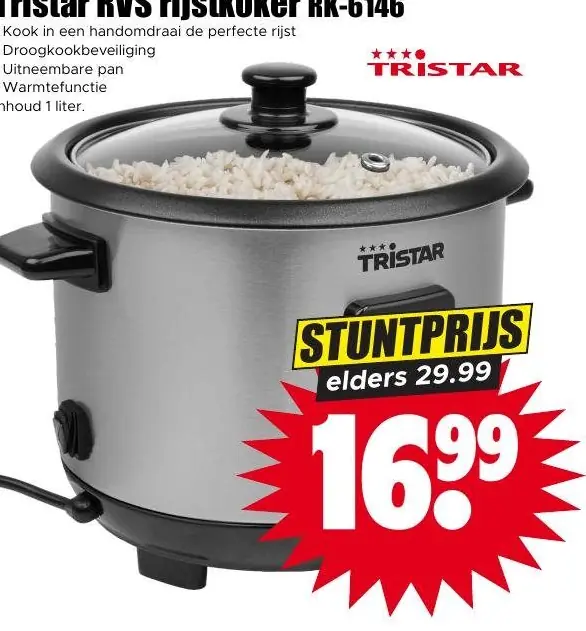 Tristar Rijstkoker RVS 1 liter rk-6146