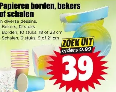 Papieren borden, bekers of schalen