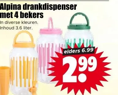 Alpina drankdispenser met 4 bekers