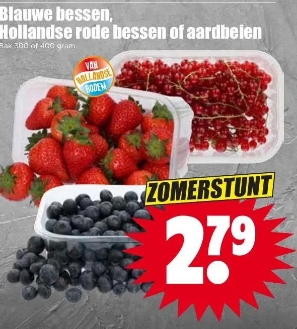 Blauwe bessen, Hollandse rode bessen of aardbeien