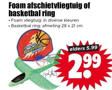 Foam afschietvliegtuig of basketbal ring