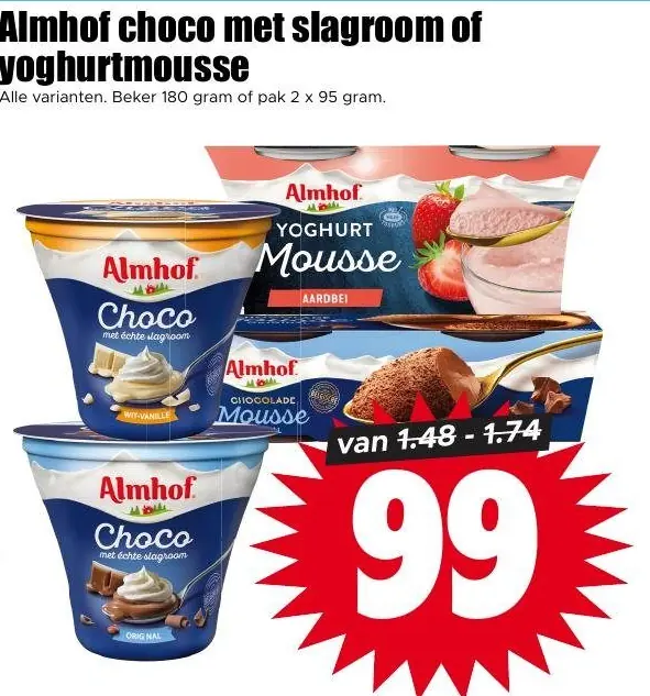 Almhof choco met slagroom of yoghurtmousse