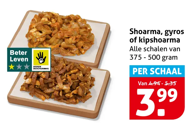 Shoarma, gyros of kipshoarma — 3 voor €9