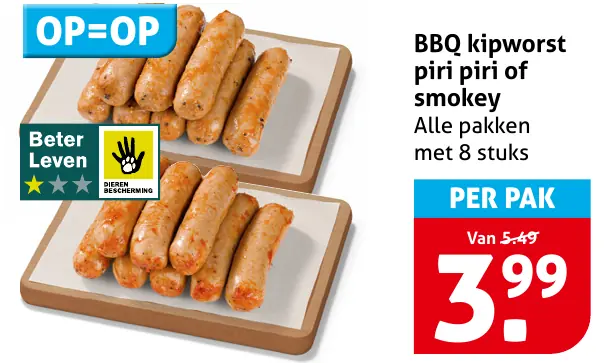 BBQ kipworst piri piri of smokey — 3 voor €9