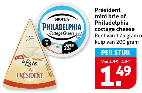 Pr&eacute;sident mini brie of Philadelphia cottage cheese