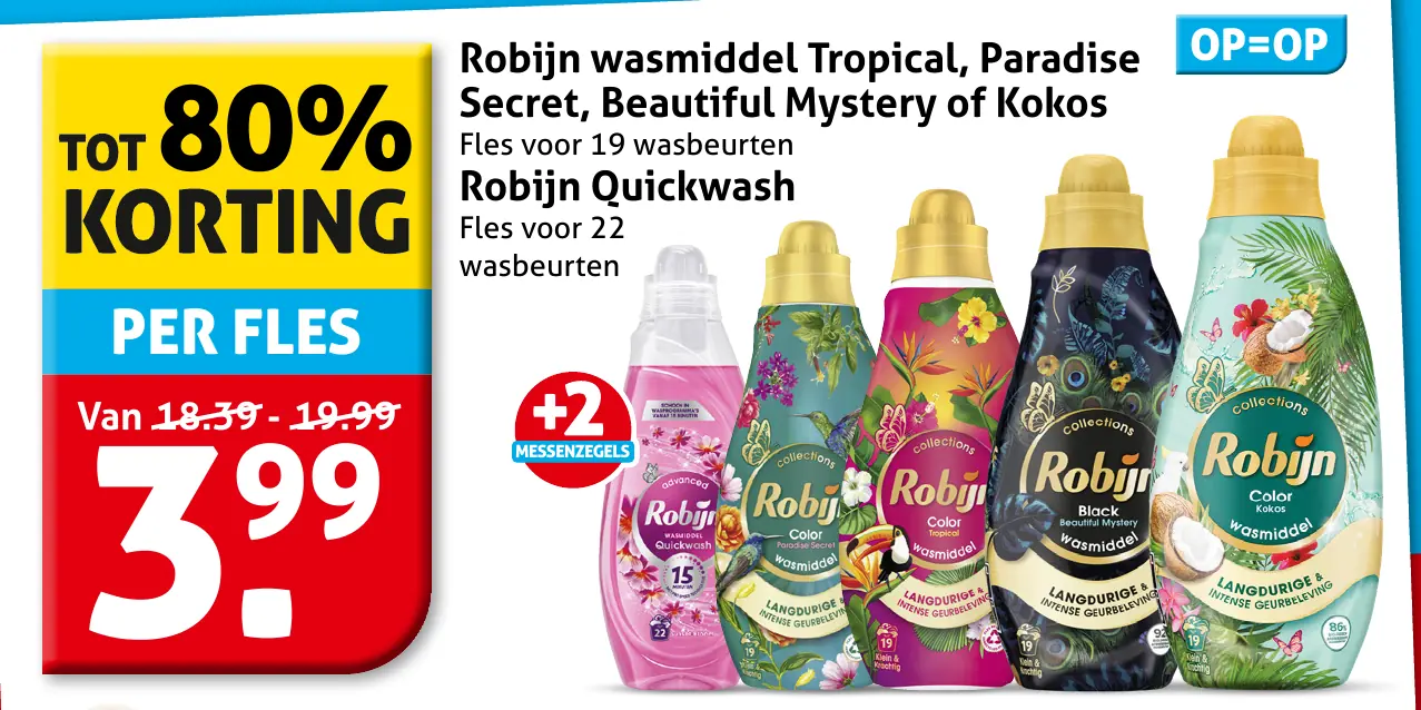 Robijn Quickwash Fles voor 22 wasbeurten Collections Tropical, Paradise Secret, Beautiful Mystery of kokos Fles voor 19 wasbeurten