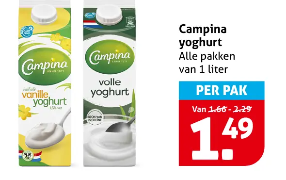 Campina yoghurt — voor €1.69
