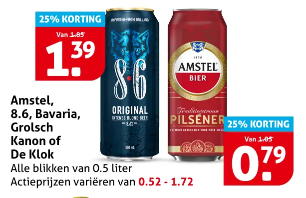 Amstel, 8.6, Bavaria, Grolsch Kanon of De Klok