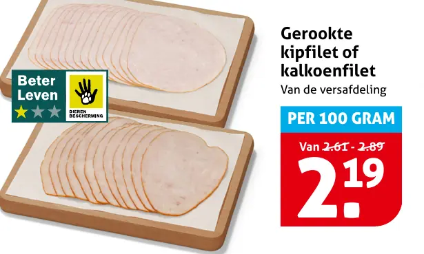 Gerookte kipfilet of kalkoenfilet — 3 voor €9