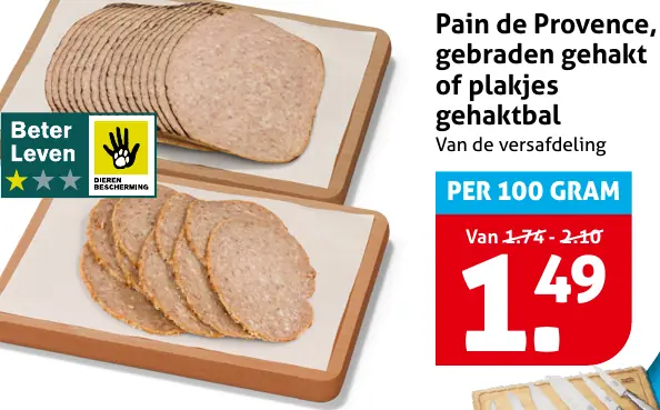 Pain de Provence, gebraden gehakt of plakjes gehaktbal
