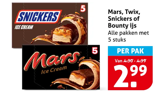 Mars, Twix, Snickers of Bounty ijs