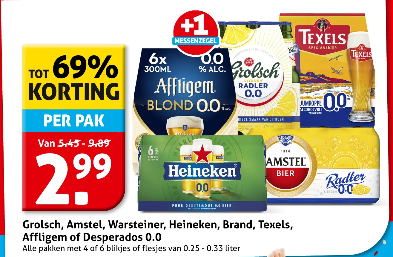 Grolsch, Warsteiner, Amstel, Heineken, Brand, Texels, Affligem of Desperados 0.0 — 25% korting