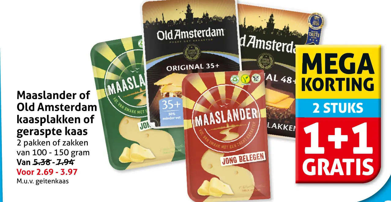 Maaslander of Old Amsterdam kaasplakken of geraspte kaas