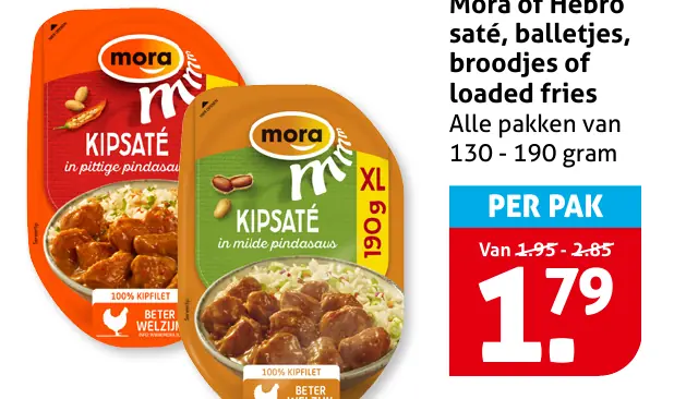 Mora of Hebro sat&eacute;, balletjes, broodjes of loaded fries