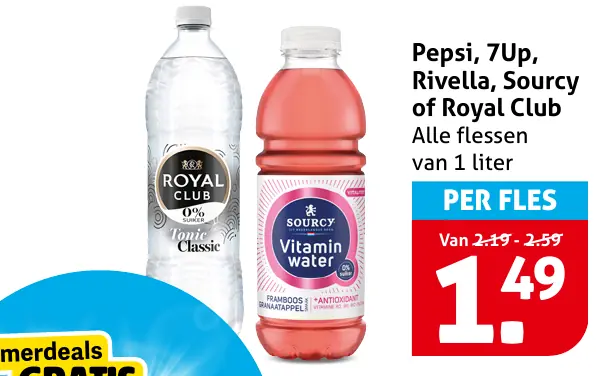 Pepsi, 7Up, Rivella, Sourcy of Royal Club — voor €0.99