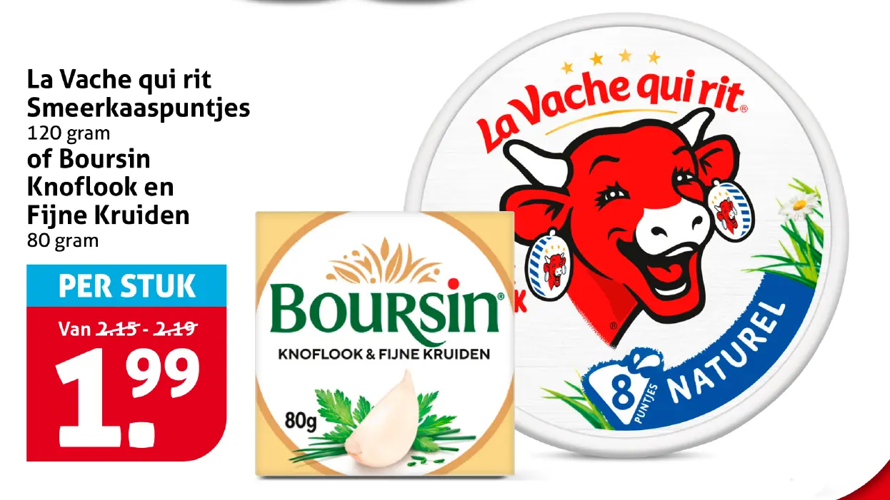 La Vache qui rit Smeerkaaspuntjes 120 gram of Boursin Knoflook en Fijne Kruiden 80 gram