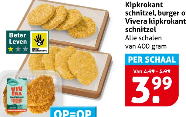 Kipkrokant schnitzel, burger of Vivera kipkrokant schnitzel