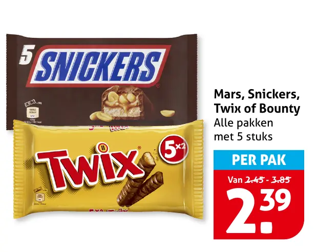 Mars, Snickers, Twix of Bounty