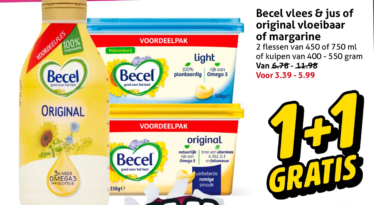 Becel vlees & jus of original vloeibaar of margarine