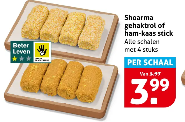 Shoarma gehaktrol of ham-kaas stick — 3 voor €9