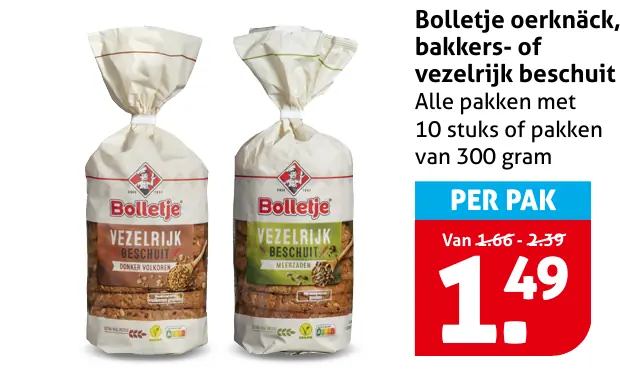 Bolletje oerknäck, bakkers- of vezelrijk beschuit
