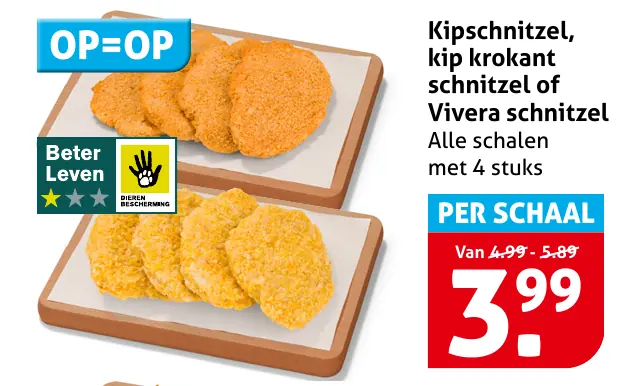 Kipschnitzel, kip krokant schnitzel of Vivera schnitzel