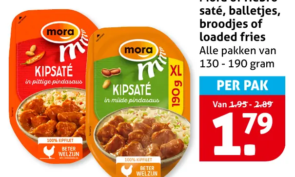 Mora of Hebro saté, balletjes, broodjes of loaded fries