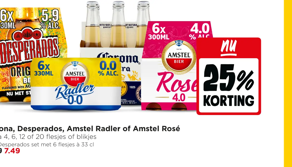 Corona, Desperados, Amstel Radler of Amstel Rosé — 25% korting